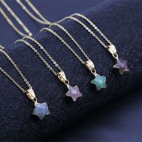 Simple Semi-precious Stone Gilt Five-pointed Star Pendant Necklace main image 2