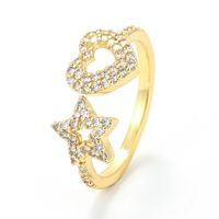 Fashion Micro-inlaid Stars Peach Heart-shaped Opening Adjustable Ring main image 2