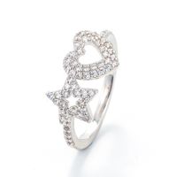 Fashion Micro-inlaid Stars Peach Heart-shaped Opening Adjustable Ring main image 3