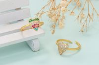 Fashion Colored Diamond Peach Heart Opening Adjustable Ring main image 4