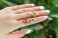 Fashion Micro-inlaid Colored Diamonds Five-pointed Star Ring main image 6