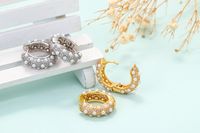 Retro Geometric Pearl Full Diamond Inlaid Zircon Earrings Wholesale main image 3