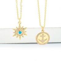 Simple Round Card Diamond-studded Moon Six-pointed Star Pendant Clavicle Chain Necklace main image 4