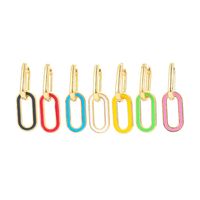 Korean Golden Square Color Dripping Long Earrings sku image 1