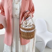 Fashion Pearl Chain Portable Woven Bucket Bag main image 3