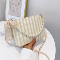 Fashion Pearl Chain Armpit Straw Woven Bag sku image 1