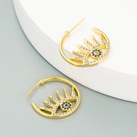 Evil's Eye C-shaped Earrings 18k Copper Plated Gold Micro-inlaid Zircon Stud Earrings main image 1