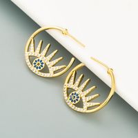 Evil's Eye C-shaped Earrings 18k Copper Plated Gold Micro-inlaid Zircon Stud Earrings main image 5