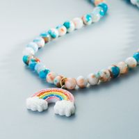 Perles Bleues Imitation Jade Boucles D&#39;oreilles Collier Bohème Ensemble Bijoux Arc-en-ciel main image 4