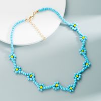 Bohemian Blue Rice Beads Beaded Geometric Short Necklace Accessories Women main image 3