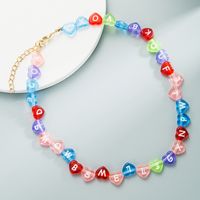 English Alphabet Macaron Mixed Color Heart-shaped Resin Handmade Beaded Necklace Clavicle Chain main image 1