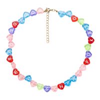 English Alphabet Macaron Mixed Color Heart-shaped Resin Handmade Beaded Necklace Clavicle Chain main image 6