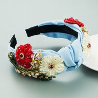 Retro Fabric Diamond Hand-woven Crystal Flower Headband Heavy Hair Accessories main image 4