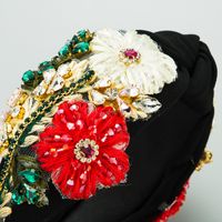 Retro Fabric Diamond Hand-woven Crystal Flower Headband Heavy Hair Accessories main image 5
