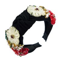 Retro Fabric Diamond Hand-woven Crystal Flower Headband Heavy Hair Accessories main image 6