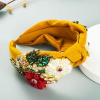 Retro Fabric Diamond Hand-woven Crystal Flower Headband Heavy Hair Accessories sku image 1