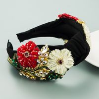 Retro Fabric Diamond Hand-woven Crystal Flower Headband Heavy Hair Accessories sku image 2