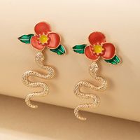 New Fashion Snake Shaped Oil Drop Flowers Alloy Stud Earrings main image 2