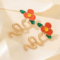 New Fashion Snake Shaped Oil Drop Flowers Alloy Stud Earrings main image 6