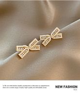 New Fashion Style Pearl Zircon Bowknot Earrings main image 2