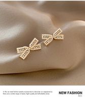 New Fashion Style Pearl Zircon Bowknot Earrings main image 3