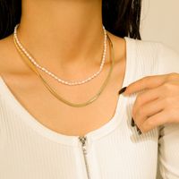 Fashion Double-layer Pearl Chain 14k Gold Stainless Steel Necklace main image 2