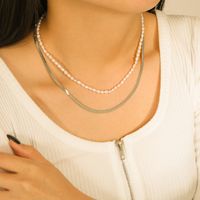 Fashion Double-layer Pearl Chain 14k Gold Stainless Steel Necklace main image 3