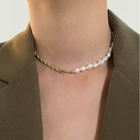 Natural Freshwater Pearl Twist Chain Splicing 14k Gold Necklace main image 1