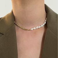 Natural Freshwater Pearl Twist Chain Splicing 14k Gold Necklace main image 2