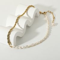 Natural Freshwater Pearl Twist Chain Splicing 14k Gold Necklace main image 4