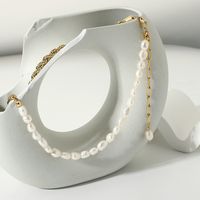 Natural Freshwater Pearl Twist Chain Splicing 14k Gold Necklace main image 5
