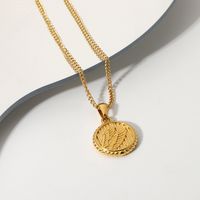 Embossed Effect Pendant 18k Gold Plated Stainless Steel Necklace main image 6