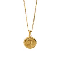 Embossed Effect Pendant 18k Gold Plated Stainless Steel Necklace main image 4