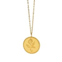 Romantic Round Medal Rose Pendant Stainless Steel Necklace main image 6