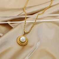 Vacuum Twisted Croissant Pearl Pendant Stainless Steel Necklace main image 2