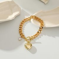Fashion Cuban Heart-shaped Zircon Chain Gold-plated Bracelet main image 1