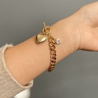 Fashion Cuban Heart-shaped Zircon Chain Gold-plated Bracelet main image 3