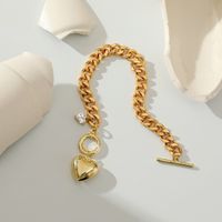 Fashion Cuban Heart-shaped Zircon Chain Gold-plated Bracelet main image 4