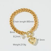 Fashion Cuban Heart-shaped Zircon Chain Gold-plated Bracelet main image 5
