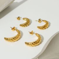 Fashion Gold-plated Stainless Steel Croissant Bag Hoop Earrings main image 3