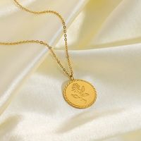 Collier En Acier Inoxydable Pendentif Rose Médaille Ronde Romantique sku image 1