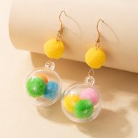 Korean Sweet Cute Fashion Style Color Ball Earrings sku image 1