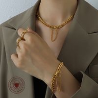 Fashion Tassel Clasp Thick Chain Titanium Steel Necklace Bracelet Set main image 1