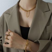 Fashion Tassel Clasp Thick Chain Titanium Steel Necklace Bracelet Set main image 5