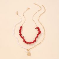 Fashion Natural Stone Disc Pendant Splicing Chain Double-layer Necklace main image 5