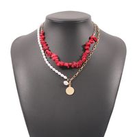 Fashion Natural Stone Disc Pendant Splicing Chain Double-layer Necklace main image 6