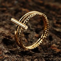 Simple Geometric Line Lock Double-layer Copper Ring main image 4