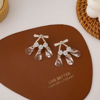 Korean Zircon Crystal Bow Tassel Transparent Water Drop Gemstone Earrings main image 3