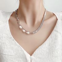 Fashion Freshwater Pearl Stitching Zircon Chain Necklace main image 1