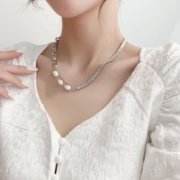 Fashion Freshwater Pearl Stitching Zircon Chain Necklace main image 4